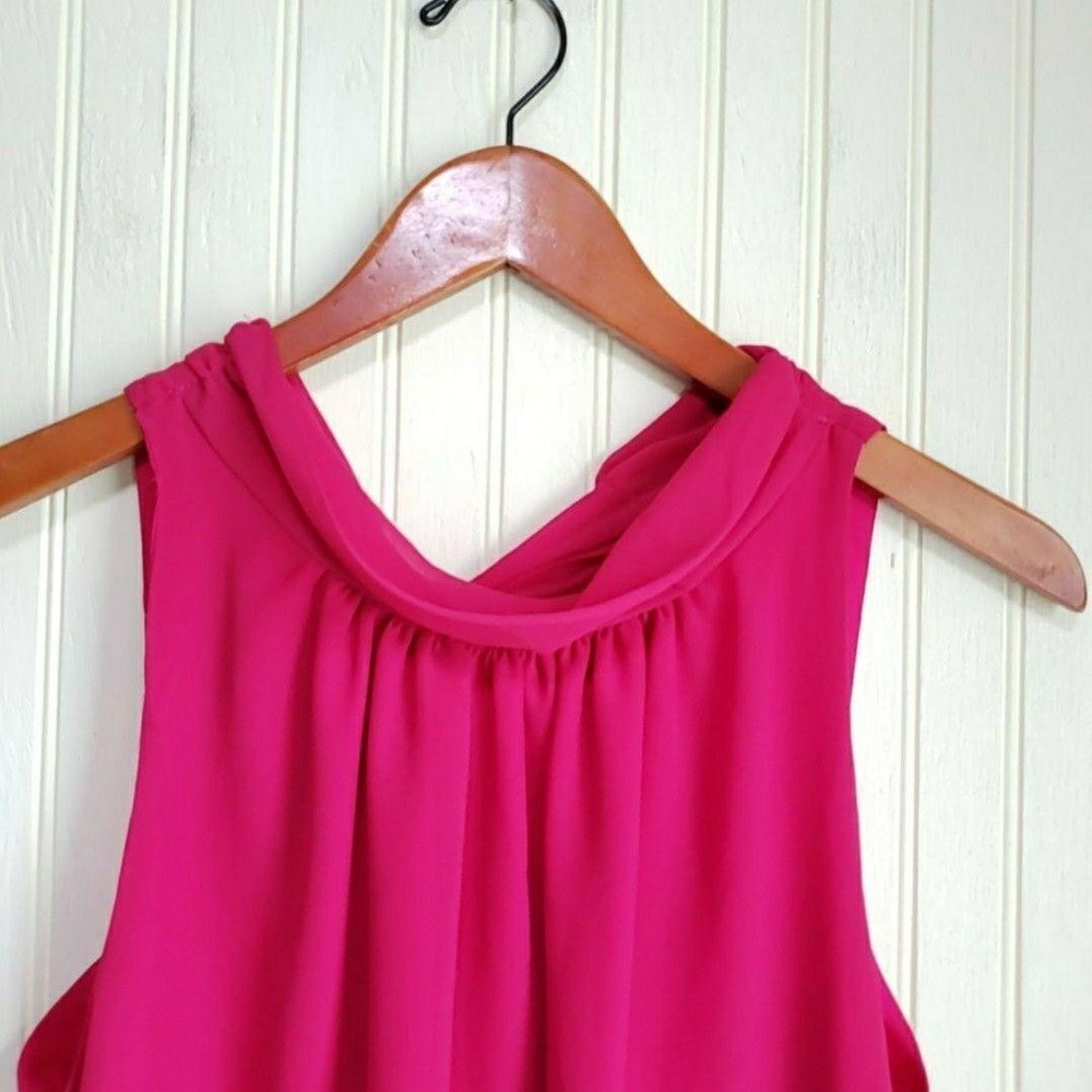 Eva Mendes New York & Company Blouse Womens XS Pink Cowl Neck Sleeveless Bow Top